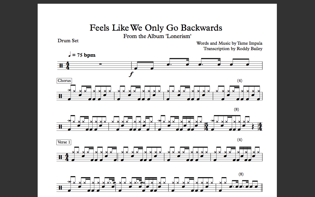 Feels Like We Only Go Backwards Drum Chart Roddy Bailey